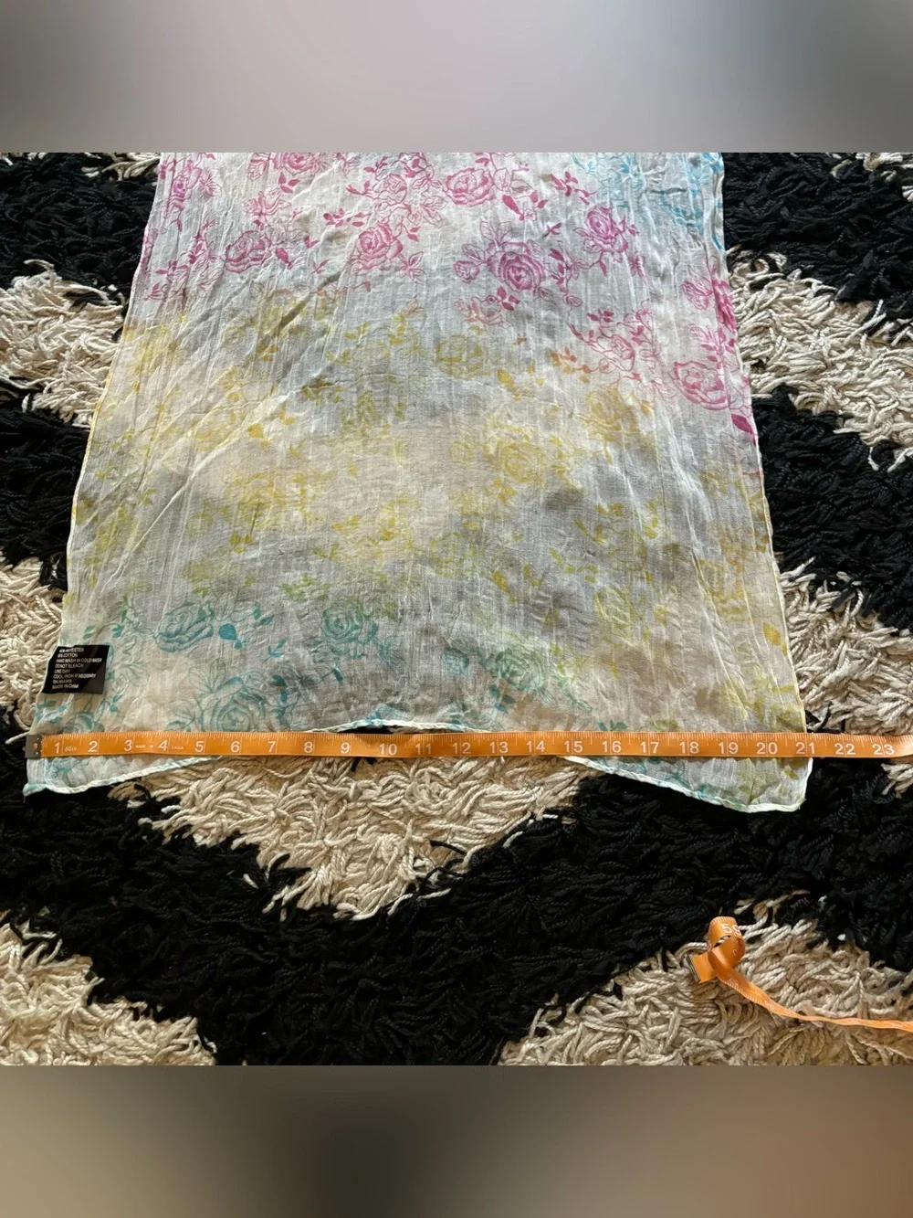 Preppy Multicolor Rose Print Rainbow White Semi Sheer Scarf